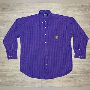 Men’s Size XL LSU Tigers NCAA Crable Long Sleeve Purple Plaid Button Up Shirt
